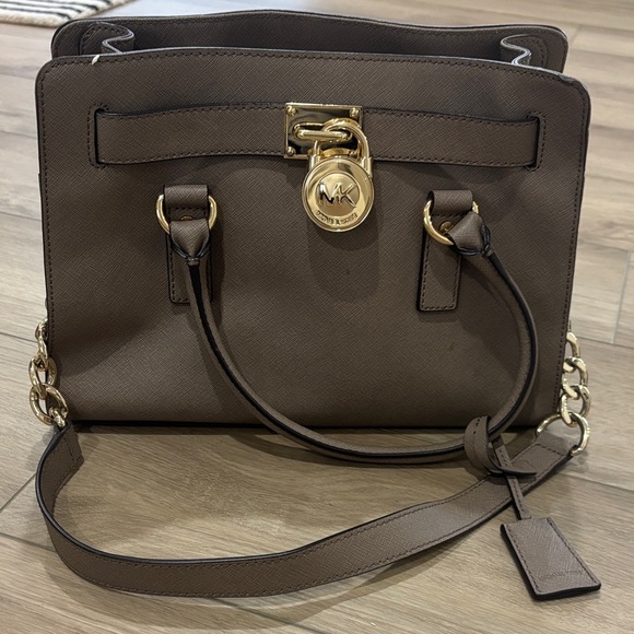 Michael Kors Taupe Saffiano Leather Convertible Tote Crossbody Bag - Picture 2 of 10